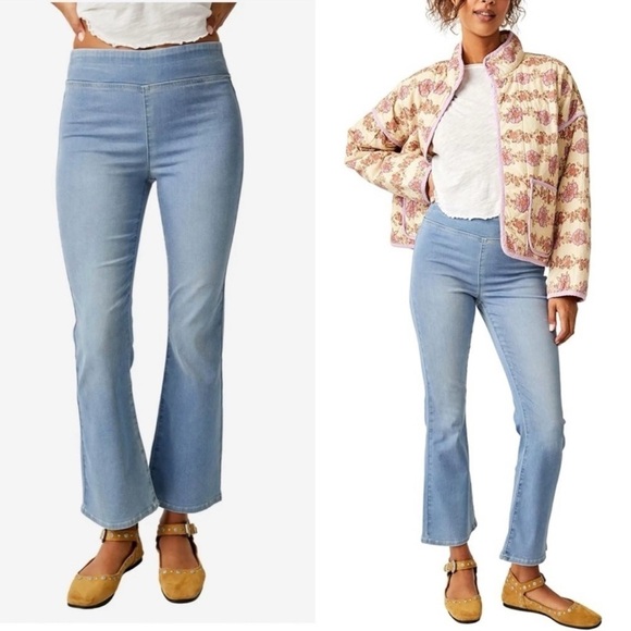 Free People Denim - We The Free In My Feelings Cropped Slim Flare Jeans Stretch Blue Size Sm…
